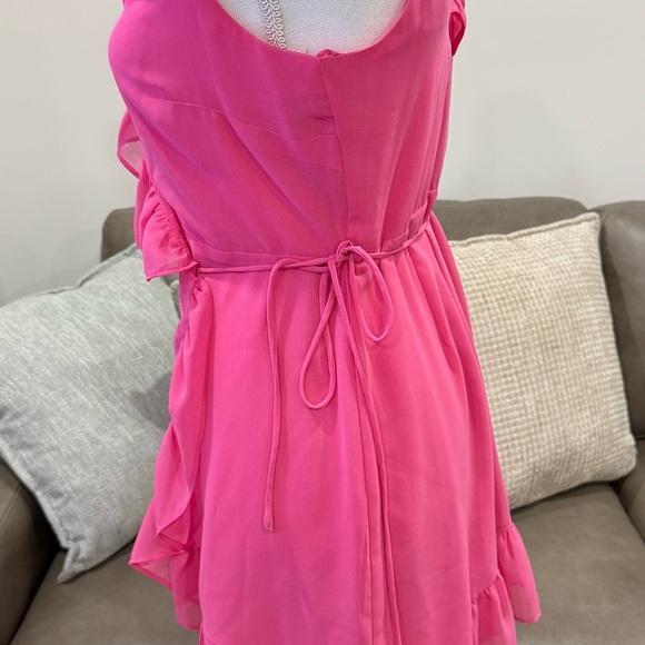 MNG-Mango One Shoulder Pink Mini Wrap Dress Size XS Barbiecore Coquette - Picture 3 of 9